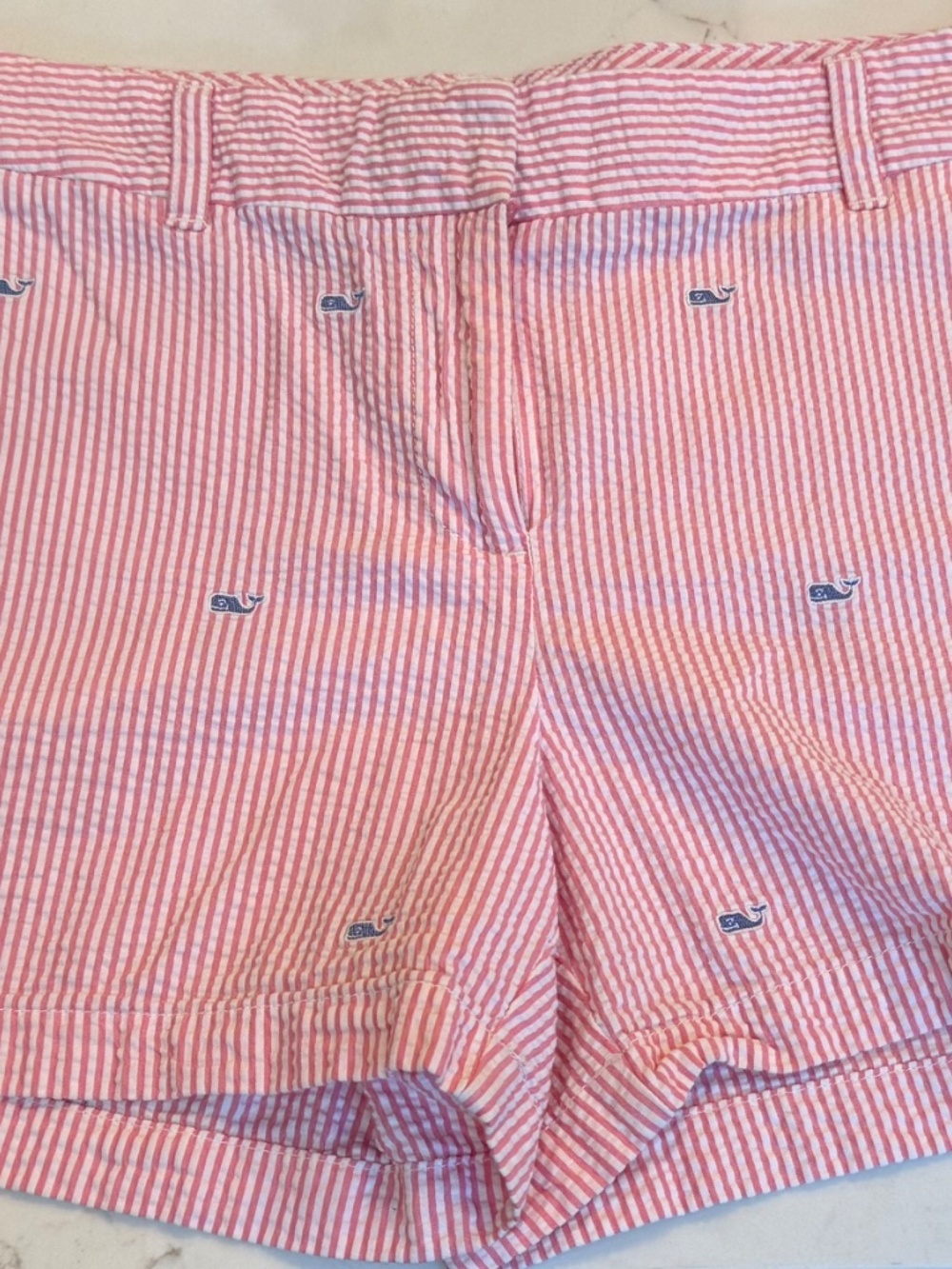 Vineyard Vines Girls Pink Seersucker Shorts - Size 12 - Whale Embroidered